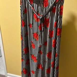 Red and Black Maxi Skirt with Floral Accents